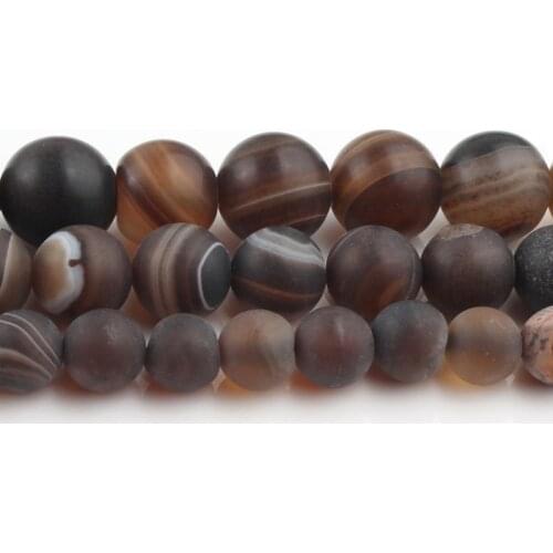 4/6/8/10/12mm Natural Matte Coffee Striated Agates Stone Round Loose Beads For Jewellery Making Bracelet Necklace 15