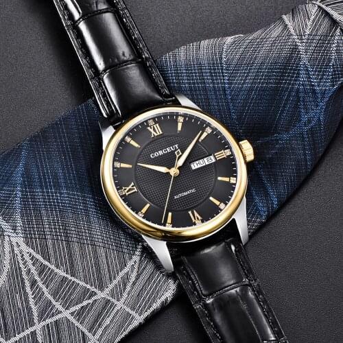 CORGEUT Watch Men Citizen Movement Automatic Men Mechanical Watches Calendar Sapphire Top Brand Luxury Waterproof Мужские часы