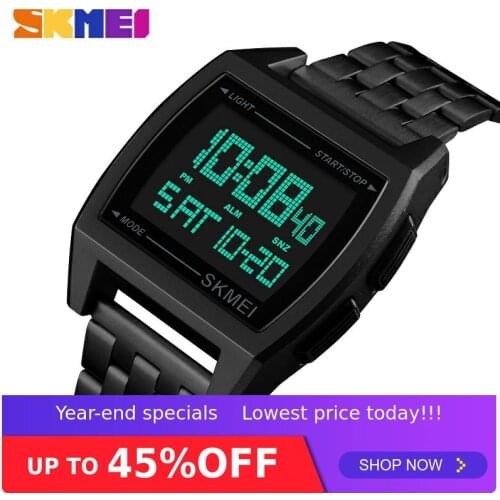 SKMEI 1368 Man Digital Stainless Steel Band Wrist Watches Luminous Timed Week Date 12/24 Hours Display Mens Waterproof Watch