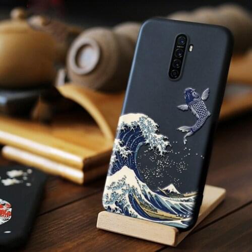 Emboss Phone case For OPPO Reno 3 pro Cover Kanagawa Waves 3D Relief Case FOR OPPO Reno 2 Z 3 Pro Reno 10x zoom ACE ACE2