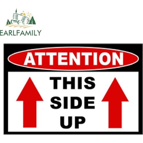 EARLFAMILY 13cm x 8.1cm Car Styling This Side Up Caution Warning Car Sticker Shipping Fragile Label Container Waterproof Decal