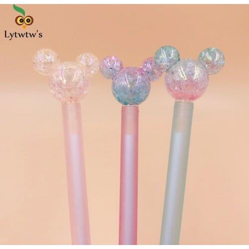 1 Pcs Cute Kawaii Mickey Glitter Creative School Office Supply Gel Pen Novelty Handle Korea Sweet Pretty Lovely Stationery