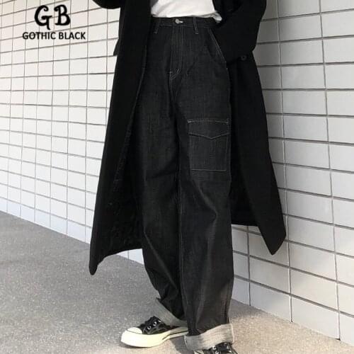 Gothblack Fashion Loose Solid Splice Pocket Jeans Women Vnitage Button High Waist Straight Pants Winter Y2K Streetwear Trousers