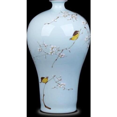 Creative Jingdezhen Ceramic Vase Hand Painted Thin Tire Porcelain Fashion Home collection Decoration Cabinet flower bird pattern