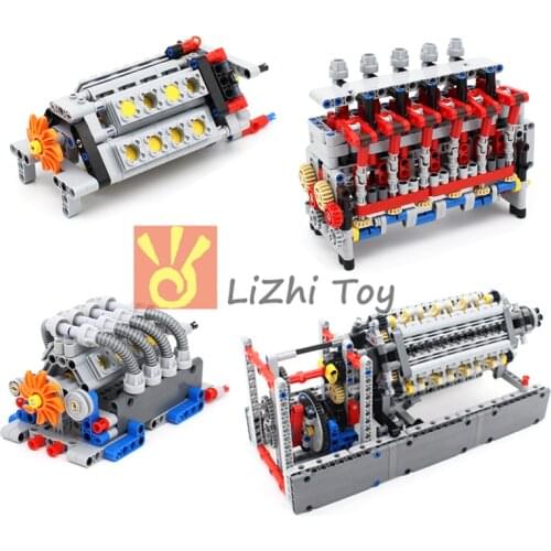V42 Engine Technology Mechanical Group Engine V16 Cylinder MOC Brick Assembly Model Building Blocks Compatible with MOC Cars