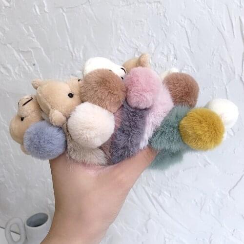 Cute Bear Elastic Hair Bands Fluffy Pink Gray Green Light Brown Cloth Ponytail Holder Headwear For Women