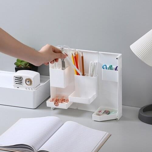 Multi Compartment Pen Holder Foldable Table Top Cosmetic Space Storage Box Saving Box Office Desk Accessories Makeup Organizer