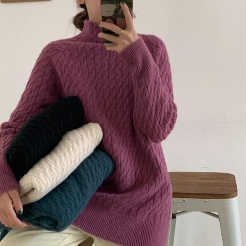 Trendy Casual Female Turtleneck Knit Sweater New Autumn Winter Women Loose Fit Pullovers Solid Color Korean Style Knitted Tops