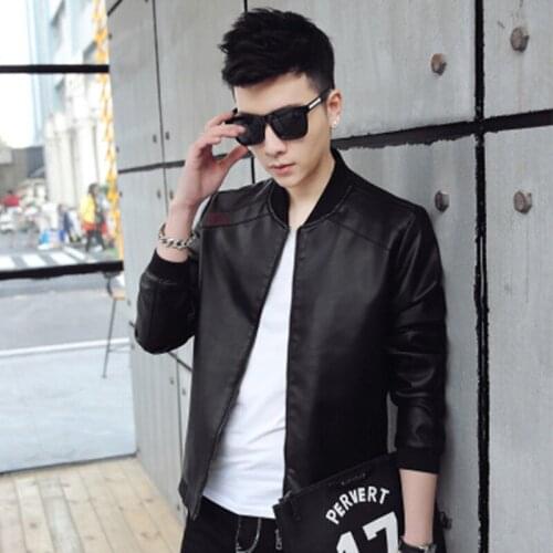 Fashion men leather jacket Spring autumn slim Motorcycle PU coat mens Solid color baseball jacket Male outerwear Brand clothing