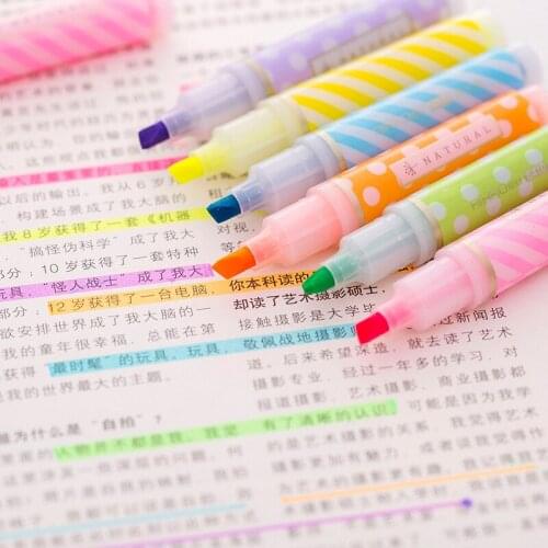 24Pcs/Lot Mini 6 Colored Spots Highlighter Pen Set Candy Color Marker Pen Set Student School Supplies Stationery Gift Wholesale