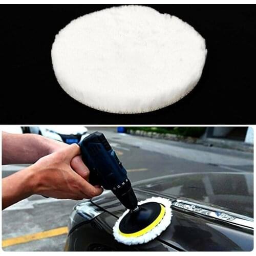 Wool Waxing Pads 6 inch Polishing Buffer Kit with Driller Adapter Back Pad for remove Car Body Stains
