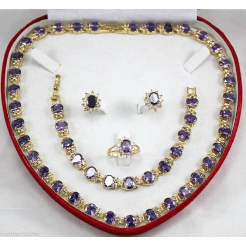 Fine real new Fashion Cubic Zirconia Trendy Jewelry 100%Purple Crystal new fine necklace bracelet earring Ring Je
