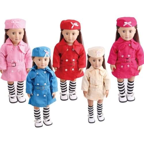 18 inch Girls doll Clothes navy wind suit uniform + hat American newborn skirt Baby toys fit 43 cm baby dolls c46