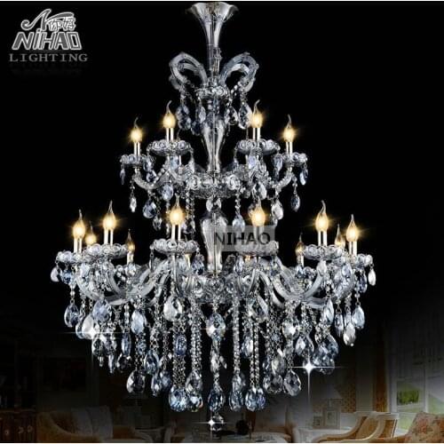 Wholesale Price Light Blue Maria Theresa Large Crystal Chandelier Light Crystal Lighting Fitting lustres pendentes 18 Lamps