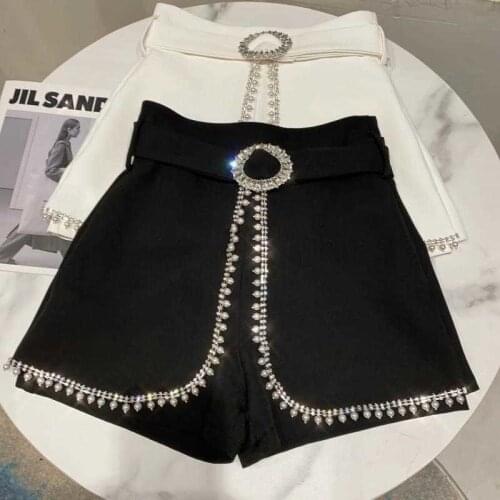 FABPOP 2021 Autumn New Arrivals Solid Color Nature Waist Pearl Nailed Bead Edge Fake Two Pieces Shorts GC146