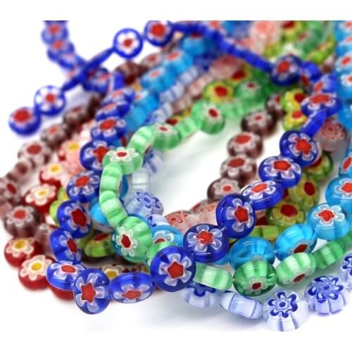 200pcs/lot Handmade Millefiori Flat Round Glass Beads 10*4mm Colorful Flower Loose Bracelet DIY Beads for Jewelry Making