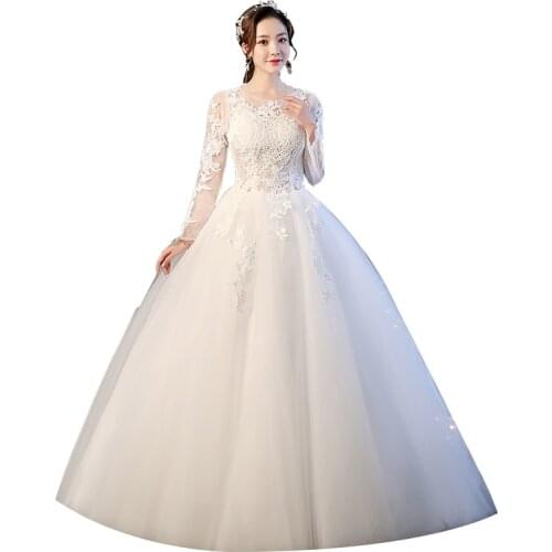Luxury Wedding Dress 2019 New Bride Lace Up Wedding Dress Ball Gown Long Sleeve Bridal Embroidery Dress