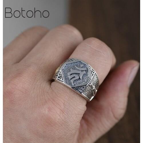 Heavy Solid 925 Sterling Silver Mens Signet Rings Mantra Om Mani Padme Hum Vintage Biker Rings Open Type Buddhism Jewelry