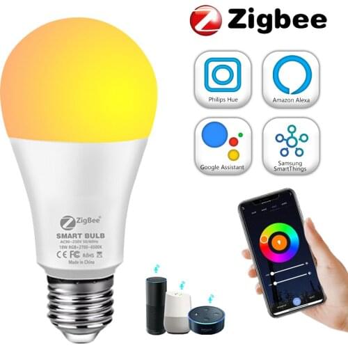 18W 15W 12W Zigbee Smart Bulb Alexa Lamp E27 85-265V RGB+CW+WW Tuya Smart Life APP Compatible Hue Smartthings Google Assistant