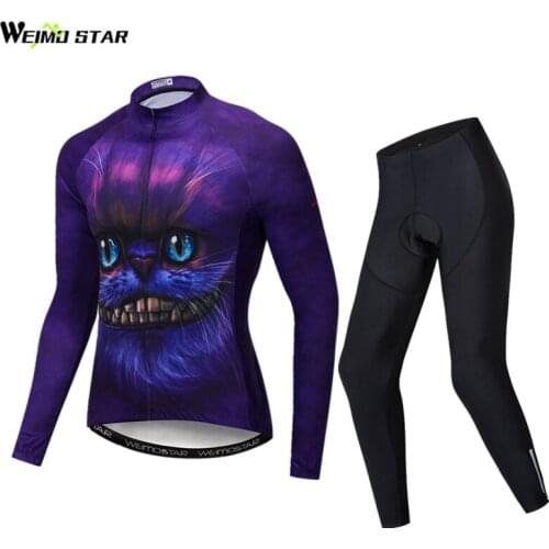 Weimostar Purple 3D Cycling Clothing Printing Cartoon Cycling Jersey Set Long Sleeve MTB Bike Jersey Suit Autumn Bicycle Clothes
