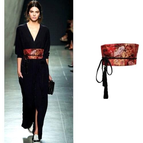 Japanese Kimono Fashion Tassel Obi Dress Summer Women Crane Belt Traditional Ethnic Black V Neck Dress Obi Yukata Streetwear