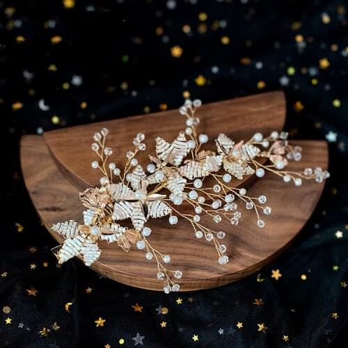 Boho Gold Leaf Bridal Hair Clip Piece Floral Women Barrette Handmade Wedding Accessories Hair Ornament заколки на волосы 2021