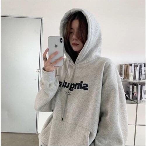 Hooded Sweater Women Plus Velvet Thickening 2021 New Autumn Winter Loose Korean Style Lazy Wind Pullover Long-sleeve Top