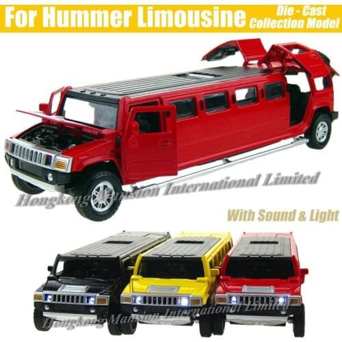 1:32 Scale Alloy Metal Diecast Car Model For Hummer Extended Limousine Luxury Truck Collection Off-Road Vehicle Sound&Light Toys