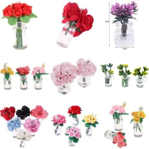 1pc Mini Flowers Potted Plant Doll House Decor 1:12 DollHouse Furniture Toys Garden Ornaments