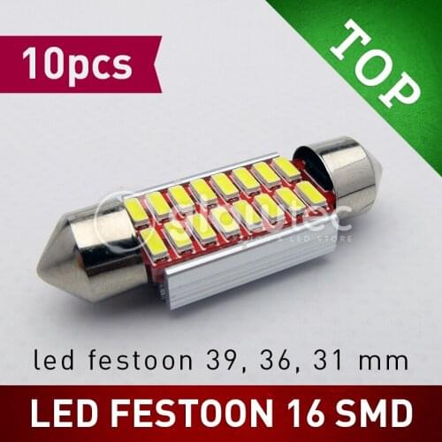 10pcs Festoon Bulb 31mm 36mm 39mm C5W 4014 LED CANBUS NO ERROR Car Dome Interior LED Lights Lamp Auto Map Roof Reading GLOWTEC