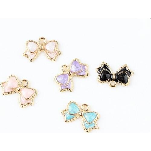 10pcs/lot Fashion Beautiful Spot Bow Tie Diy Pendants Charms Oil Drop Metal Alloy Bracelet Charm