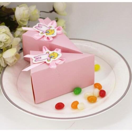100pcs Baby Shower birthday Party Blue / Pink Kid Milk Bottle Triangular Cake Candy Boxes Chocolate Boxes Gift Box