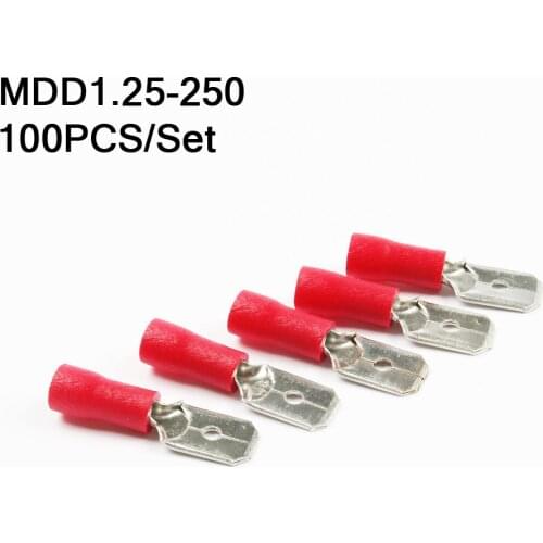 100PCS/Set MDD1.25-250 Male Insulated Electrical Crimp Terminal Connectors ForCable Wire Connect