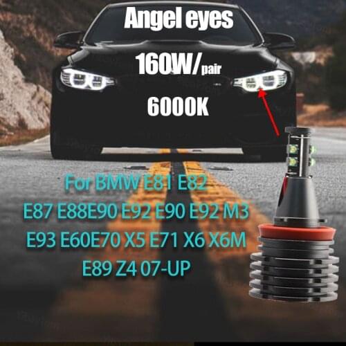 160W/Pair for BMW 1 3 5 Series E81 E82 E87 E88 E60 Z4 E89 High Power Free Error Super Bright 6000K White LED Angel Eyes Light