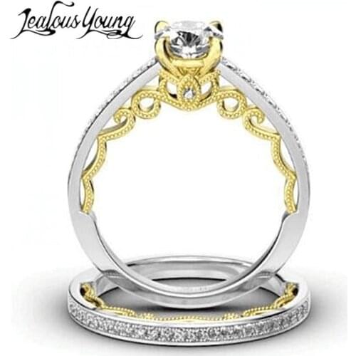 2 Pcs/Set Crystal Exquisitive Luxury Engagement Ring Rose Gold Color Wedding Rings For Women Girls Gift Jewelry Ring Set