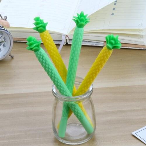 24 pcs Cute new small fresh pineapple black gel pen student learning stationery wholesale cute pen papelaria kawaii