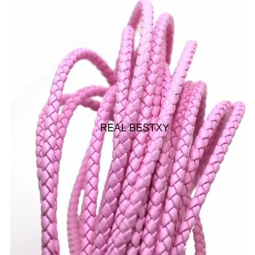5 Meters/Lot 4mm Round Pink Braided Leather Strap, Leather Cord for Bracelet Working Jewerly Findings DIY Promotion Material