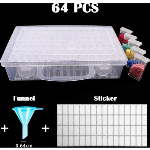 64Grids with funnel storage box diamond storage accessories box diamond painting cross stitch resin rhinestone beads container