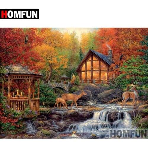 HOMFUN 5D DIY Diamond Painting Full Square/Round Drill "House book deer" 3D Embroidery Cross Stitch gift Home Decor A00125