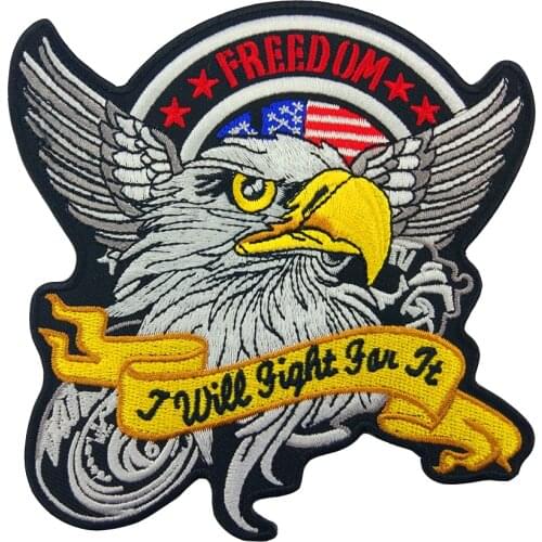 America Freedom Eagle Badge I Will Fight for It Embroidery Patches Animal Sticker Iron on Back Clothing Applique DIY Customized