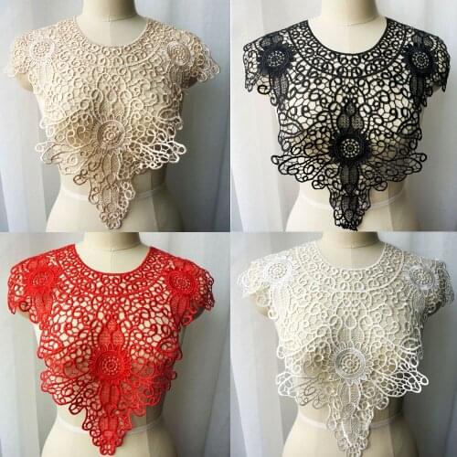 White Black Red Beige Round Neck Collar Fabric Water Soluble Embroidered Wedding Gown Appliques Sew Patch For Dress DIY Decor