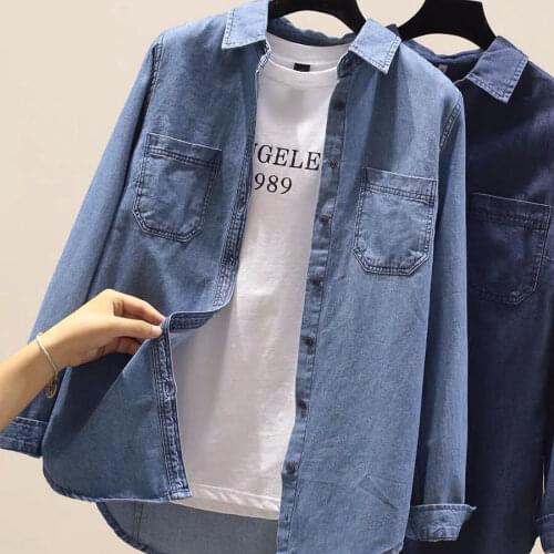 Blouse Women Shirt Spring Autumn Denim Shirt Womens Long-Sleeved Shirt Double Pocket Top Blusas Ropa De Mujer