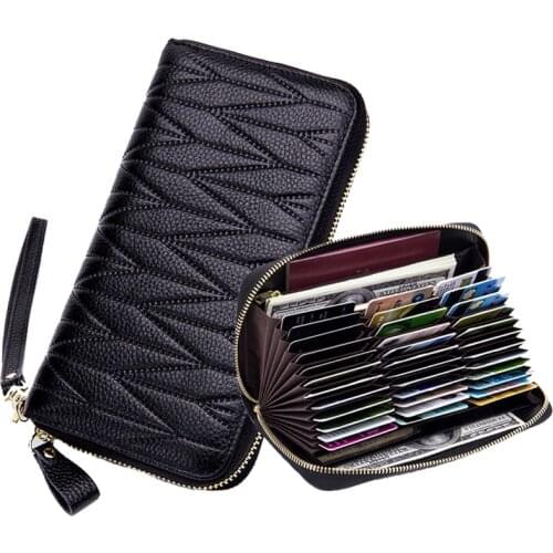 Womens RFID Blocking Case Men and Women Large Capacity Luxury Genuine Leather Clutch Wallet Multi Card Organizer Female Purse