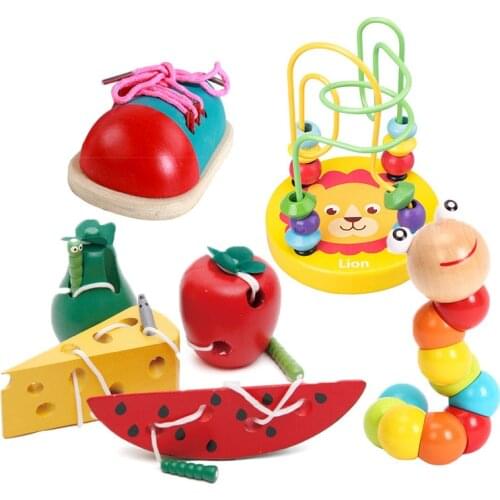 Montessori Kids Wooden Toy Worm Eat Fruit Apple pear Early Educational Toys 3D Puzzle Early Childhood Learning Toys