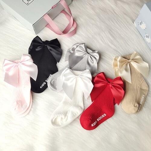 Big Ribbon Bowknot Kids Socks for Girls Clothing Accessories Toddler Girl Ribbed Knee High Socks for Children Clothes Baby Stuff