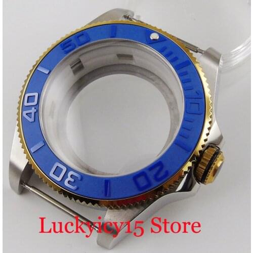 For NH35 NH35A NH36 NH36A Movement Stainless Steel High Quality 43mm Watch Case Seeing Backcover Blue Ceramic Bezel Insert