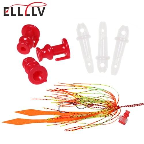 Elllv 20/50PCS Upgrated Slide Parts Red/White Saltwater Fishing Snapper Skirts Jigs and Rubber Tie Fixed Parts Lure Accessories