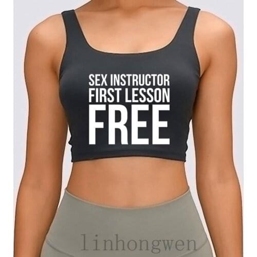 FunnySex Instructor First Lesson Free Fun Women Tank Top Summer Style Crop Top Clothes Round Collar Crop Top Large