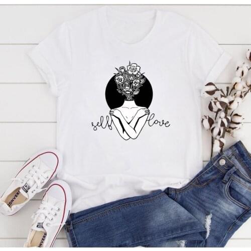 Self Love Colored Print T-shirt Womens Love Yourself Positive Top Tee Shirt Aesthetic Mental Health Matters Tshirt