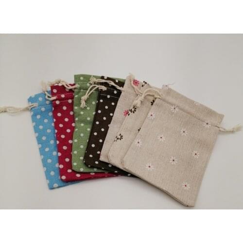 100pcs Dots Cotton Cloth Bag Packaging Bags for Business Shipping Cloth Jute Bag Small Linen Pouch Hessian Drawstring Gift Bag
